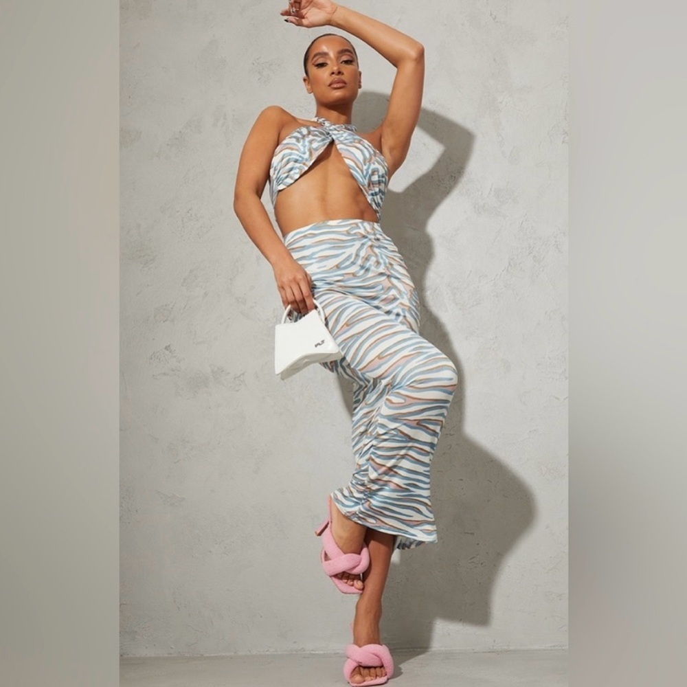 Cream Zebra Print Slinky Midaxi Set NWT